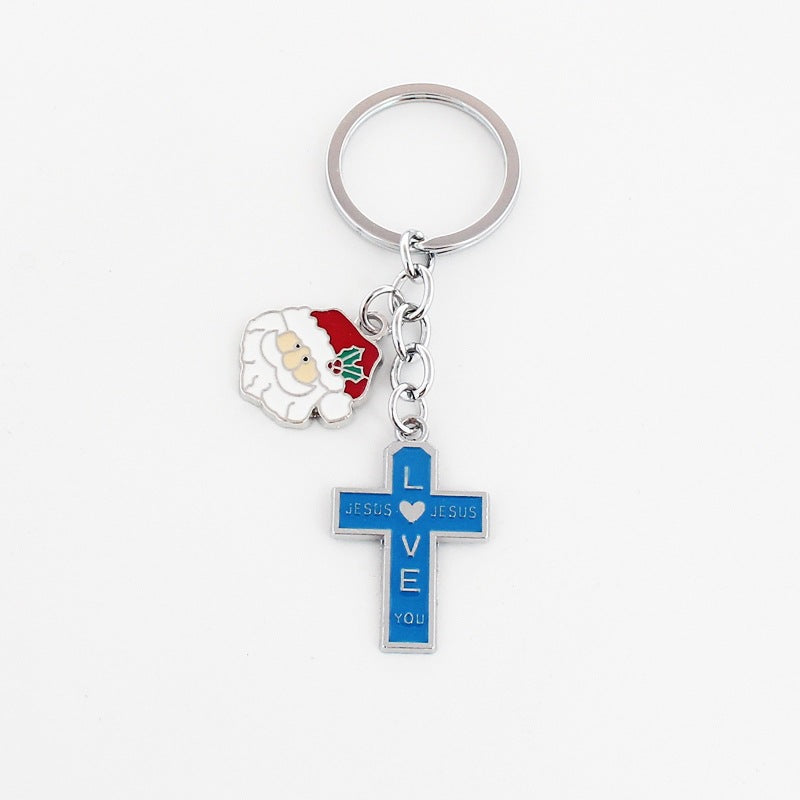Wholesale Christmas Rainbow Cross Zinc Alloy Keychain